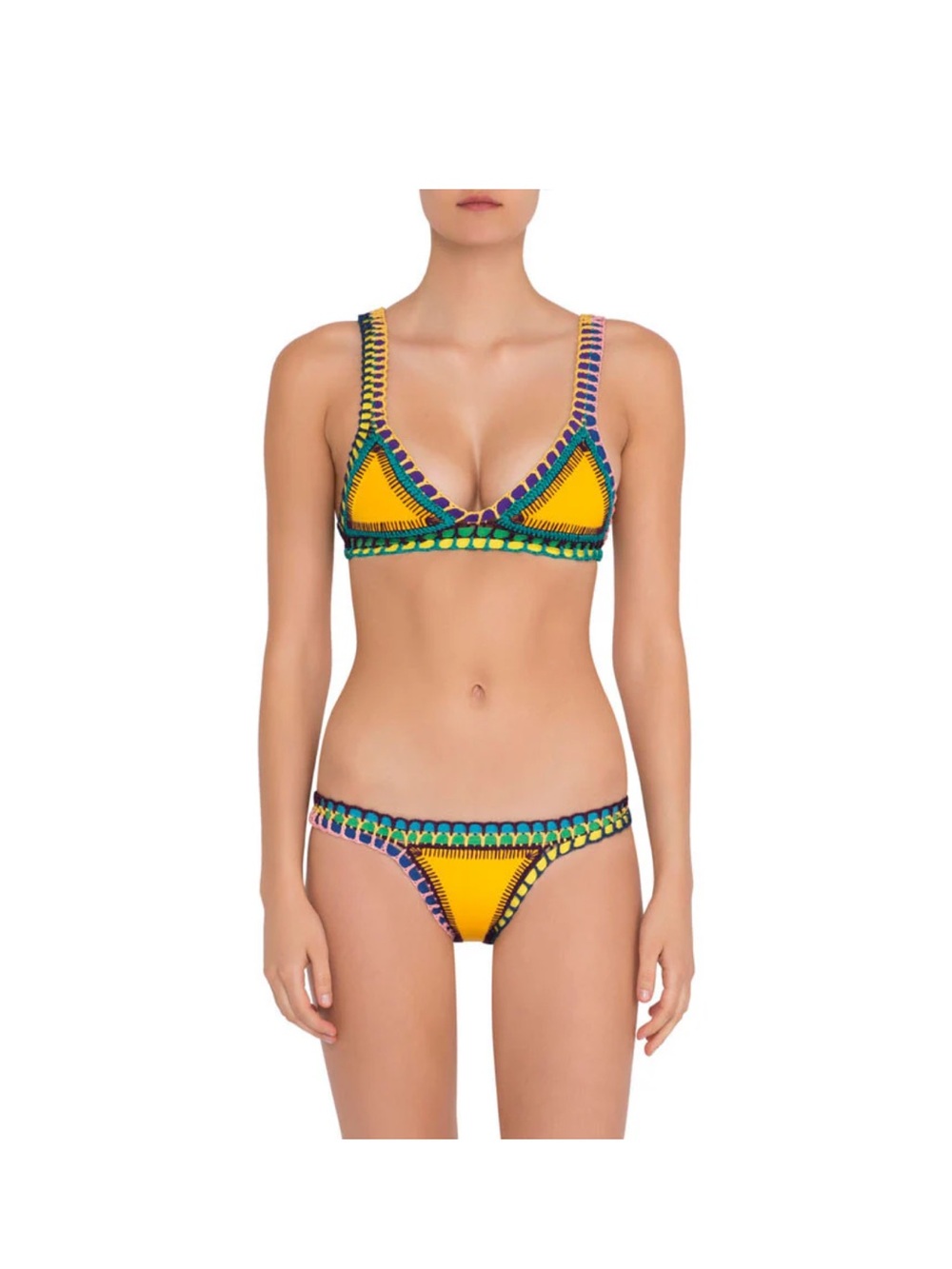 Kiini Ro Yellow Multicolored Handmade Crotchet Trim Bikini Set